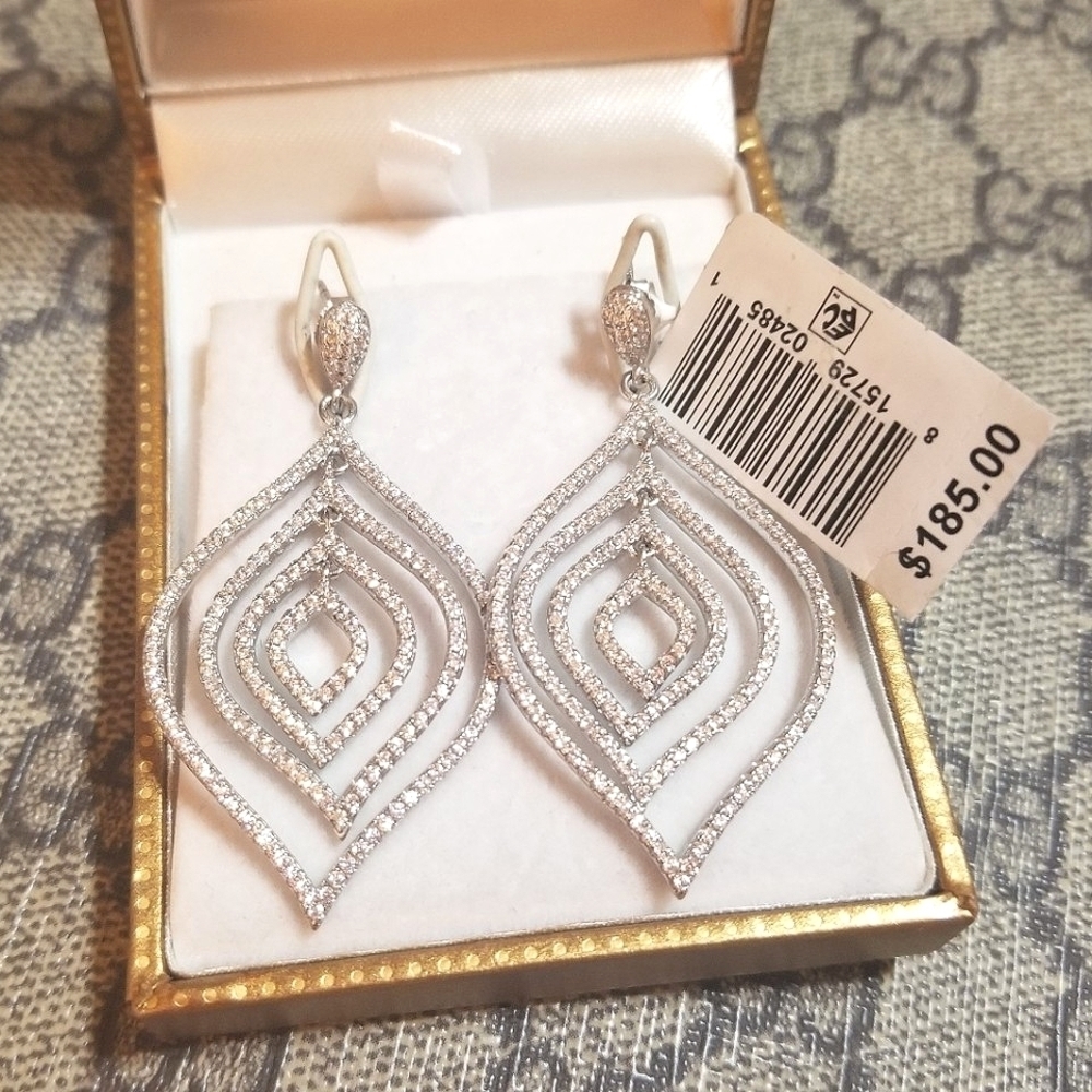 $185 NWT 925 Sterling Silver Sparkling CZ Dangling Earrings